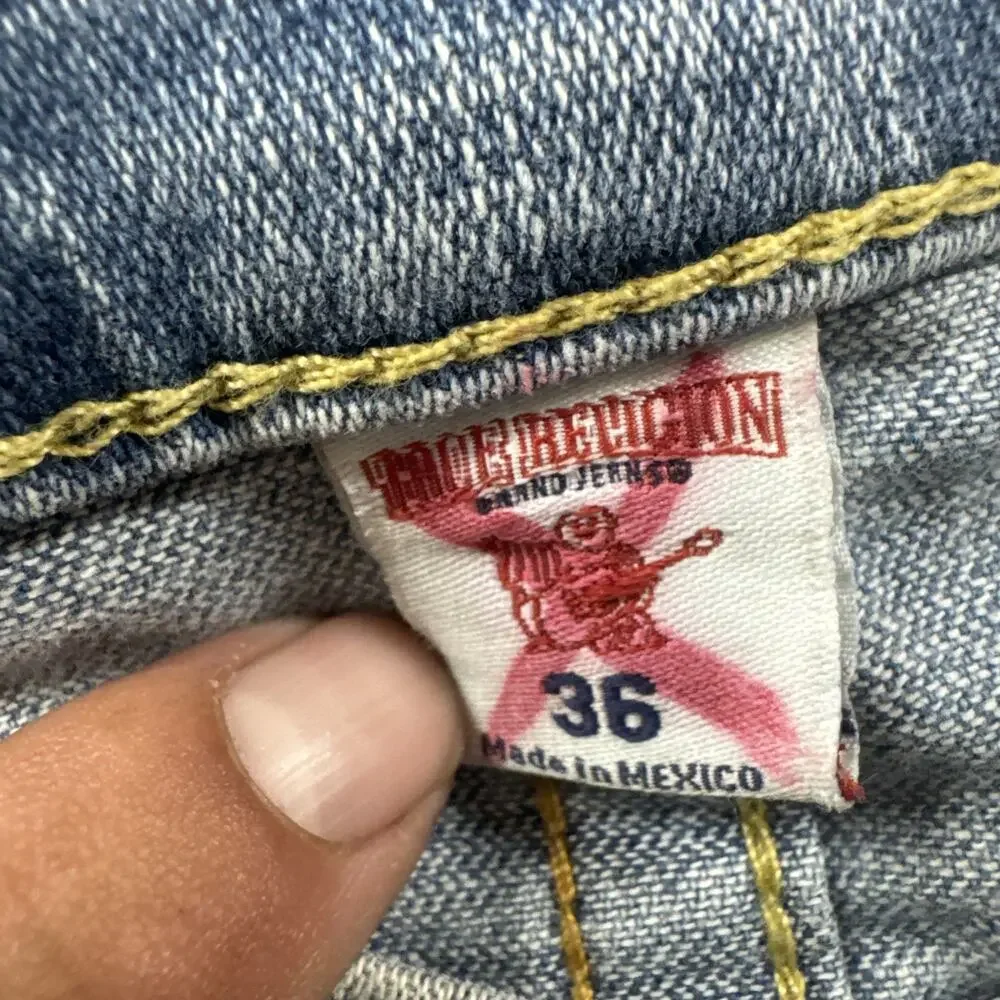 True Religion Slim Drop Mens Jeans Gray Wash Relaxed Denim Size 36